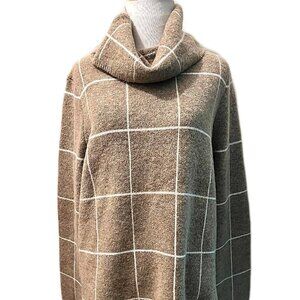 Women's Evolution by Cyrus super soft Taupe Cowl neck checkered Sweater - Large
